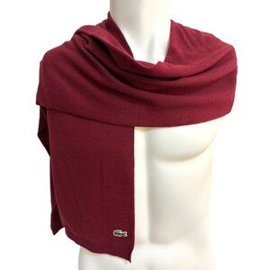 🇫🇷 Lacoste Wool Blend Scarf – Deep Red with Crocodile Logo